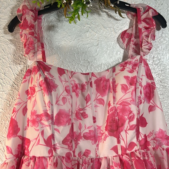 Revelry Poppy Chiffon Ruffle Tier Dress Lace Up Back Zipper Ruffle Straps Dress - Picture 5 of 16